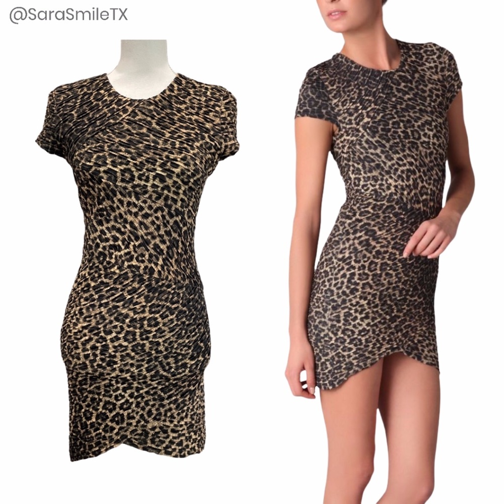 TORN BY RONNY KOBO - Kaitlyn - Cheetah Print Short Sleeve Bodycon Mini Dress